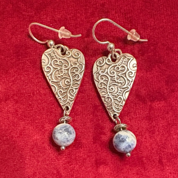 Brighton Jewelry - EUC Brighton Silver Heart Earrings with Blue Bead Accent
